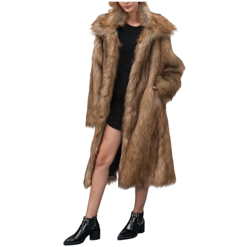 Generisch Damen Kunstpelz Mantel Faux Pelz Winterjacke Lang Kunstfell Oberbekleidung Offener Front Dicker Fellmantel Parka Wintermantel Warm Plüschjacke