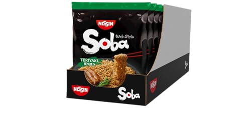 Nissin Bag Noodles Soba Teriyaki 9er Pack Wok Style Instant-Nudeln japanischer Art mit Teriyaki-Sauce schnelle Zubereitung asiatisches Essen (9 x 110 g)