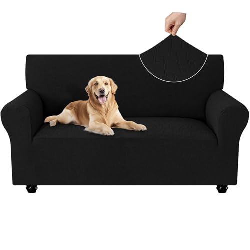 Ystyle Housse Canapé 2 Places, Housse Extensible Canapé Universelle, Protège Canapé Chat Antidérapante, Housses De Canapé avec Accoudoirs, Protection Canapé pour Salon Antitache, Noir