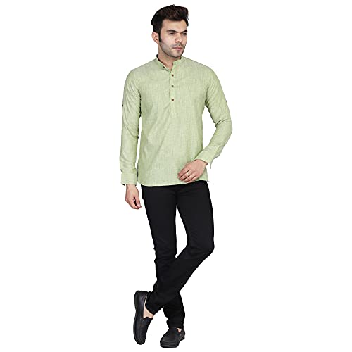 Image of TAHVO Men's Casual Cotton Kurta Shirt, Short Kurta