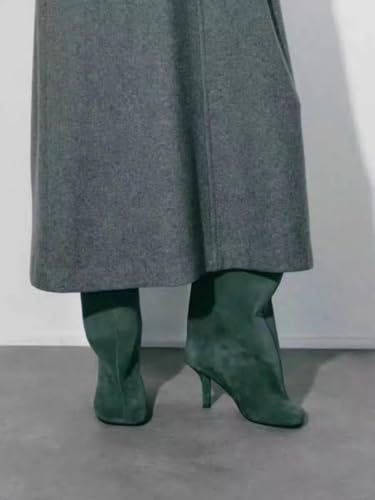 femflame Women's Knee High Boots for Women Wide Calf Long Boots Suede Square Toe Pull On High Heel Riding Boots Stiletto Heel Tall Boots2