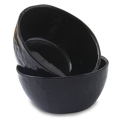 Handmade Glossy Black Wavetop Ceramic Canap&eacute; & Sauce Bowls, 3.5-Inch, Set of 2