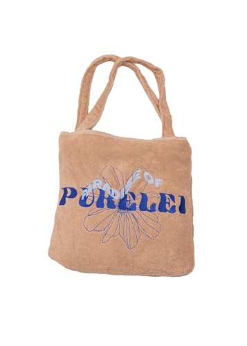 Purelei® Blue Paradise Tuch – Beiges Strandtuch mit blauer Blumenstickerei & integrierter Tragetasche
