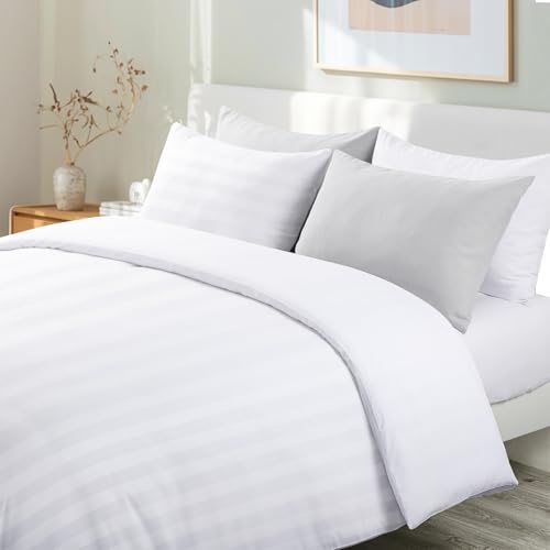 Tifschlaf White Satin Striped Bedding Double Bed, Duvet Cover Set including 2 Pillowcases, Soft Quilt Cover Duvet Set Zipped - Image 3