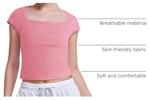 Image of Crop Tops for Girls Short Sleeve Shirt Girls Summer Tops Square Neck Slim Fit Tops Basic Tee