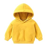 Fleece Lined Hoodie Kids Children Sweatshirts With Hood Long Sleeve Warm Pullover Tops Autumn Winter Plush Plain Basic Jumpers Boys And Girls Tees 4-6 Years 01 Yellow 4-5 Years