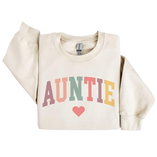 Auntie Heart Sweatshirt, Gift From Niece And Nephew, Gift Ideas For Sister, Pregnancy Reveal Shirt, Trendy Aunt Gifts, Unisex Crewneck Sweatshirt Sand