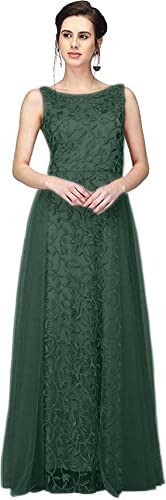 PATLANI Robe longue pour femme, vert foncé, 38