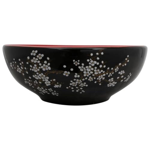 vidaXL Vasque à Poser, Évier de Salle de Bain avec Trou de Vidange, Lavabo de Toilette Salle d'eau, Noir et Rouge Rond Φ41x14 cm Céramique