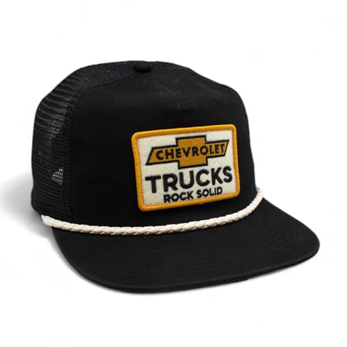 Image of AMERICAN NEEDLE Chevrolet Trucks Wyatt Adjustable Snapback Trucker Baseball Hat (23014A-CHEVY-BLK) Black
