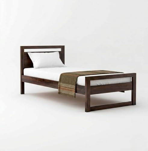 Image of Solid Sheesham Wood Bed 6.5X3 ft Single Bed Without Storage for Bedroom - Single Cot Wooden BedSingle Size for Living Room Guest Room - 12 Month Warranty (Walnut Finish)