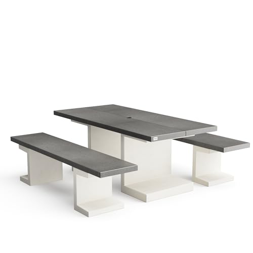 MAESTRO FERRETERO TUOZI Pick & Nick Smooth B&W Table de pique-nique pour jardin fabriquée en béton Gris 180 x 180 x 72 cm