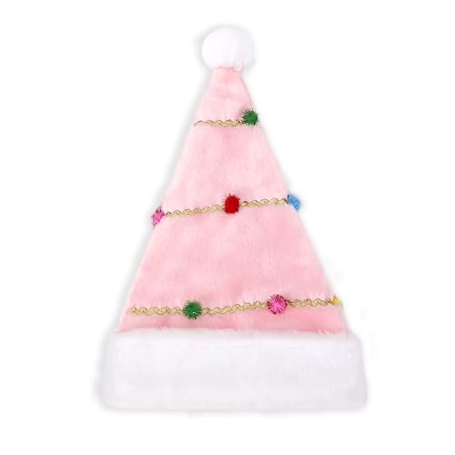 DYPUEYAK Christmas Tree Style Plush Hat – Festive Holiday Headwear Wrapped with Ribbon, Perfect for Christmas Parties and Celebrations (Pink)