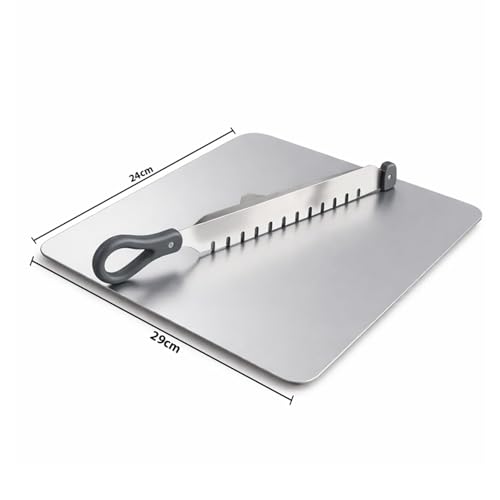Image of TEKCOOL Steel Chopping Board - Stainless Steel Multifunctional Cut & Chop Vegetable Slicer Tool - Adjustable Cutting Guide with Non Slip Handle for Uniform Slicing of Carrots, Beans & Vegetables