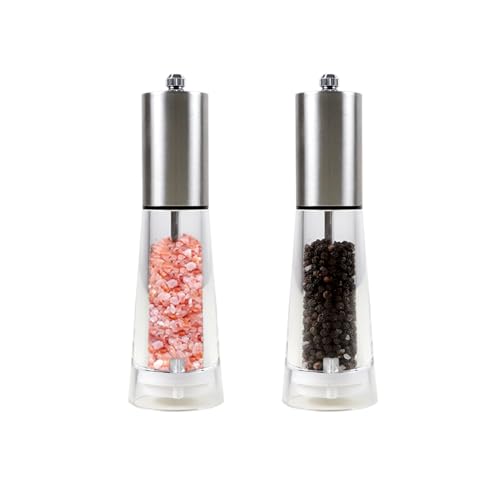 ManGotree Premium Stainless Steel Salt and Pepper Grinder, Refillable Pepper Mill, Adjustable Coarseness Salt Mill, Professional Grinder for Spices, 7.5 Inch, 2 Pack (Silver) Fits in Kitchen, Outdoor