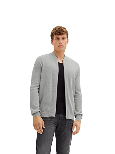 TOM TAILOR Herren Strickjacke aus nachhaltiger Bamwolle 1032287, 30193 - Ordinary Grey Melange, XL