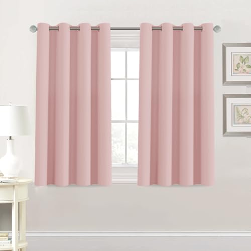 Image of H.VERSAILTEX Blackout Curtain for Living Room Small Window Kitchen Blackout Curtains 45 inch Length Energy Saving Solid Grommet Blackout Drape, One Panel, Baby Pink, 52 inch W x 45 inch L