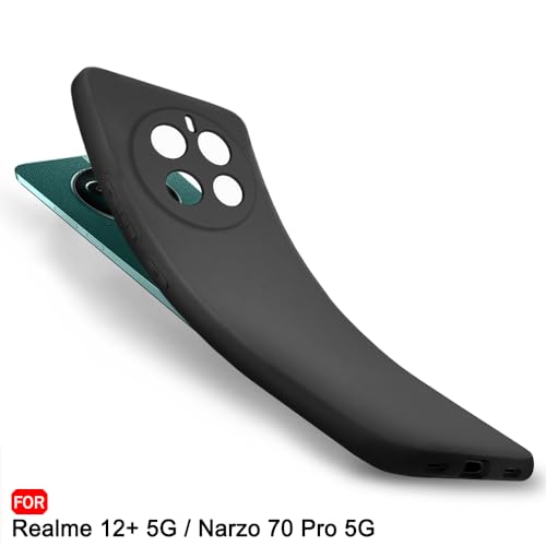 Image of TheGiftKart Sleek Back Cover Case for Realme 12 Plus 5G / Realme P1 5G / Narzo 70 5G / Narzo 70 Pro 5G | Slim Fit Protective Design | Camera Protection Bump | Soft Back Cover Case (Silicone, Black)