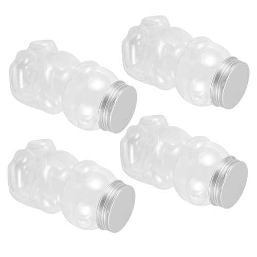 Ipetboom 4pcs Bear Shaped Reusable Beverage Bottles with Caps Cute Milk Tea Juice Containers Portable Water Bottles for Drinks Leak Design for Home the Go