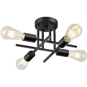 4 Lights Semi Flush Mount Ceiling Light，Mid Century Ceiling Light Fixture，Ceiling Light fixtures,Kitchen Lights Ceiling,Living Room Light Fixture (Black, 4 Lights-1 Pack)