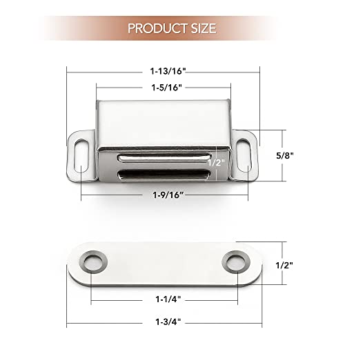 Image of Ravinte 2 Pack Silver Magnetic Door Catch, Brushed Satin Nickel Cabinet Magnets, Strong Magnetic Catch Latch for Kitchen Cabinets, Drawers & Cupboards, Stainless Steel Closures