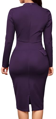Oxgmoky Women's Elegant Dresses Work Business Dress Bodycon Long Sleeve Pencil Dress2