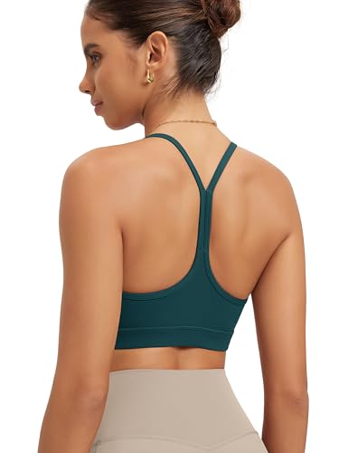 Top 8 Best Bras For Backpacking – Top Picks Of 2026 6 ODODOS Cloud Feeling Y Racerback Sports Bra for Women Wirefree Padded Strappy Yoga Bra, Forest Teal, Medium