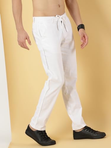 Image of Thomas Scott Men's | Solid | Light Weight | Breathable Fabric | Elasticated Waist | Mid Rise | Regular Fit | Cotton Blend | Button with Drawstring | Chino Trouser | Pants