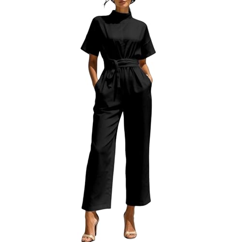 Combinaison large femme col montant vêtement fluide décontracté couleur unie