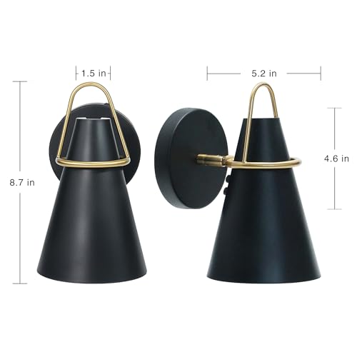 Image of MONKFISH Modern Wall Sconce with Black Shade - Adjustable Reading Light for Bedroom, Living Room - Matte Black Wall Lamp with 45 Swing Arm - Hardwired Light Fixture, UL Listed