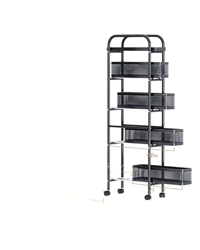 Ornestia キッチンワゴン 隙間収納 スリム多段収納カート 360度キャスター付き 引き出し式 移動式 収納ワゴン 省スペース調味料ラック/洗面所/冷蔵庫横/台所 （幅20cm 5段ブラック）