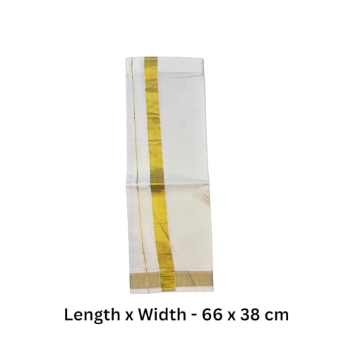 Traditional Kerala Cotton Dhoti/Mund with Gold Border, White and Gold, Rice Ceremony, Vishu, Onam3