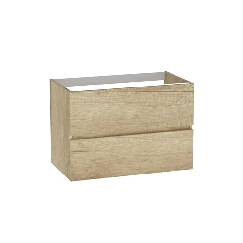 Baikal Modular Mueble de Baño de 2 Cajones, Suspendido en Pared, Módulo de Baño, en Melamina 16mm. Mueble MONTADO. Combinable con Cualquier Top. Mueble 2 Cajones 80 cm Nature