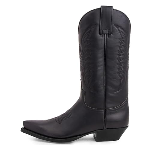 TRRYUIP Santiag Homme Bottes mi-Mollet for Femme, Fermeture éclair latérale, Style Western, rétro, Noires, Grande Taille, 35-48(Black,41)