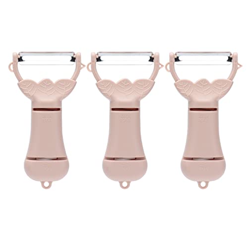 ANKROYU ステンレススチールフルーツピーラー野菜ピーラー多機能キッチンツール回転するブレードを剥がすための粉砕装具シャープナイフABSハンドル3PCSセット (ピンク)