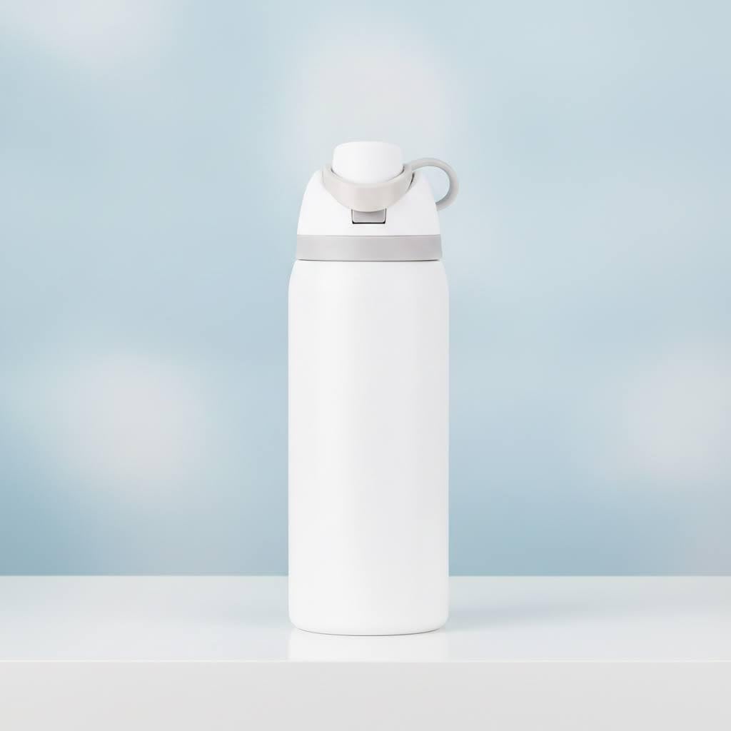 NouvoPrix Stainless Steel Water Bottle, White, 32 oz | Double walled vacuum metal flask i…
