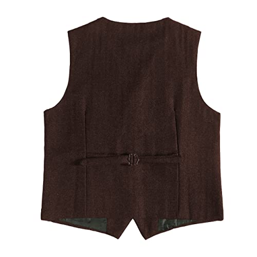 Men's Tweed Wool Formal Suit Vest Waistcoat, Neck Tie, 1920s Pocket Watch and Wedding Boutineers for Groomsmen3