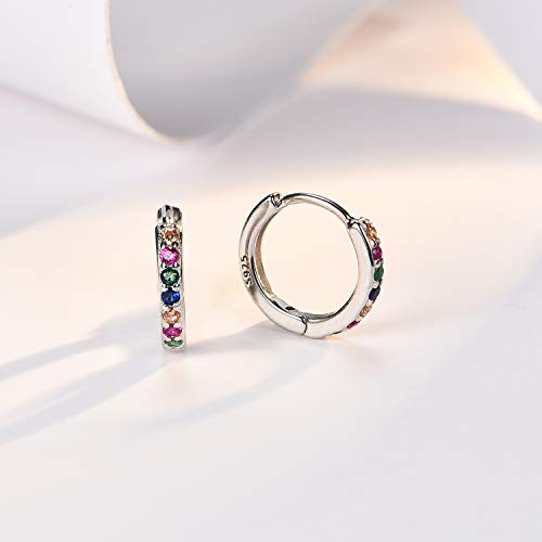 Sweetv SVJA5EH1815CP1003S 925 Sterling Silver Rainbow Hoop Earrings For Women Girls - Small Hoop Earrings Cubic Zirconia Hypoallergenic Earrings thumb #2