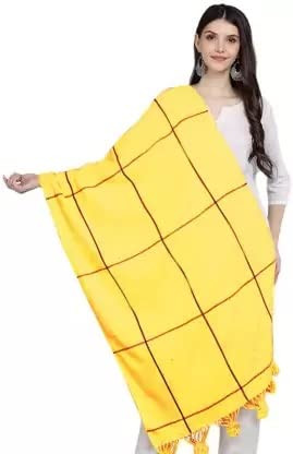 MAGIC Womens Fine Wool Shawl, Aztec Weave, checked Design (Pack of 1) (Special for Winter) (Yellow)