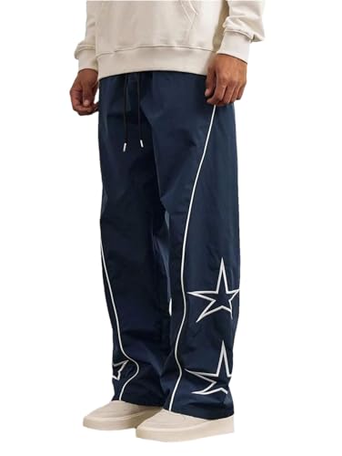 Men's Straight Leg Pocket Print Cargo Pants Vintage Drawstring Sweatpants Outdoor Casual Joggers Pants