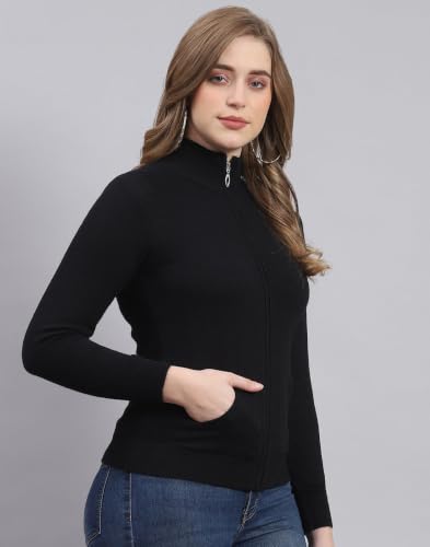 Image of Monte Carlo Women Regular Fit Full Sleeve Solid T Neck Winter Cardigan (Pack of 1)