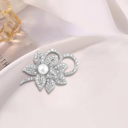 Image of Crystal Flower Brooch Pins for Women Elegant Enamel Rhinestone Floral Brooches Pin Fashion Jewelry for Party Dance Wedding Banquet Brooch for Women Gift