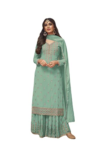 Alamara Fashion Pakistani Indian Georgette with Embroidery Work Salwar Kameez Palazzo Suit Ready to Wear