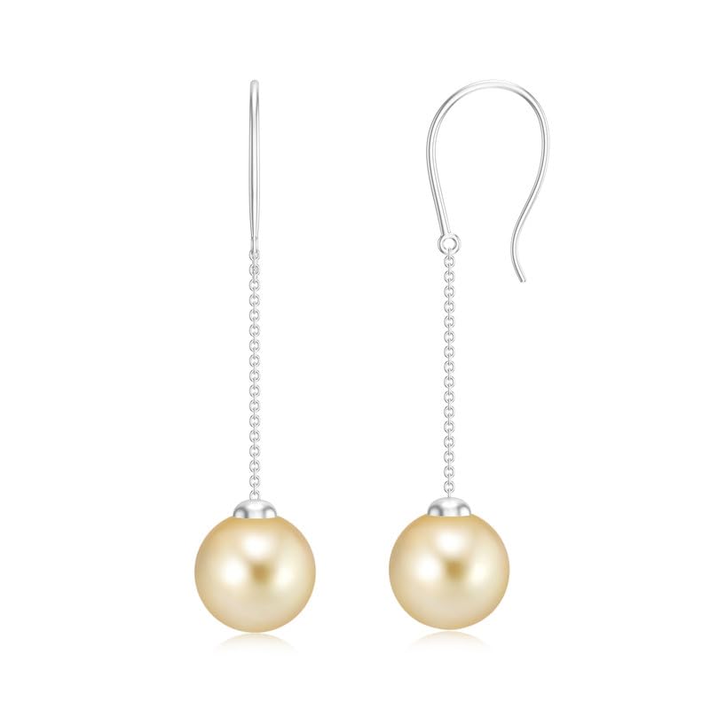 Image of Goldhartz 925 Sterling Silver Akoya Pearl and Moissanite Diamond Drop Earrings, 10MM Pearls, 14K Gold Micron Plated, Best Gift for Weddings, Anniversaries & Birthdays