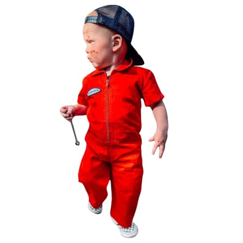 Born to Love Knuckleheads Kids Monkey Coverall Mechanic Photoshoot Overall for Boys & Girls Jumpsuit Baby Outfit (Red 2T)