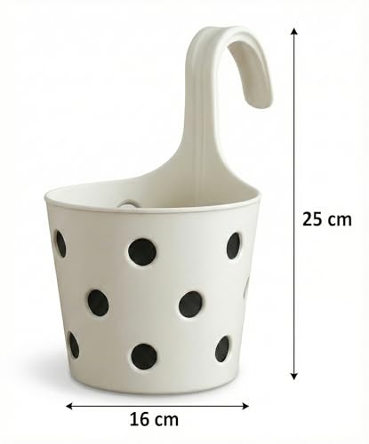Image of Premium Hook Planter with Inner Pot | Polka Dot Hanging Planter for Balcony & Railings | Sturdy Plastic | Built-in Drainage | Vibrant Colours | Indoor & Outdoor Gardening (3 Pot, Mix)