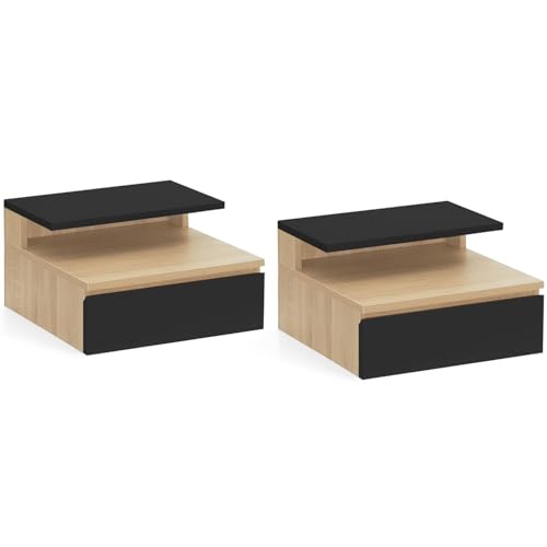 IDMarket - Lot de 2 Tables de Chevet murales TOMI 1 tiroir + 1 Tablette étagère Suspendue + 1...
