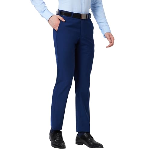 Image of Park Avenue Men's Smart Fit Mid Rise Solid Pattern Poly Viscose Blend Pleatless Formal Trouser