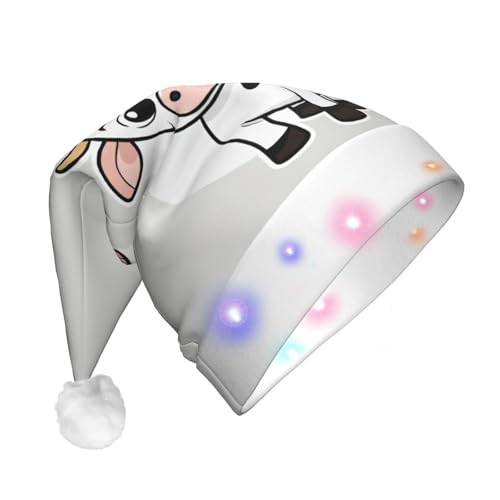 Bkdogkt Gorro de Navidad con diseño de vaca de leche de dibujos animados para hombres y mujeres, con luces, para vacaciones, Halloween, Navidad, suministros para fiestas
