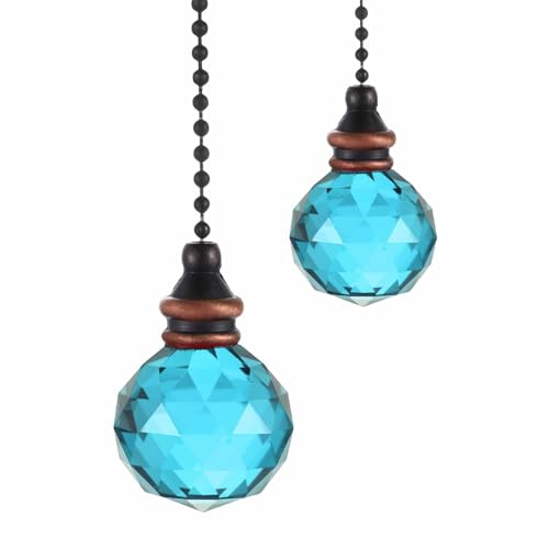 Image of MECCANIXITY 2Pack Ceiling Fan Pull Chain, 12 Inch Decorative Ornaments Crystal Pendant Pull Chain Extension for Ceiling Fans Light Lamp, Blue